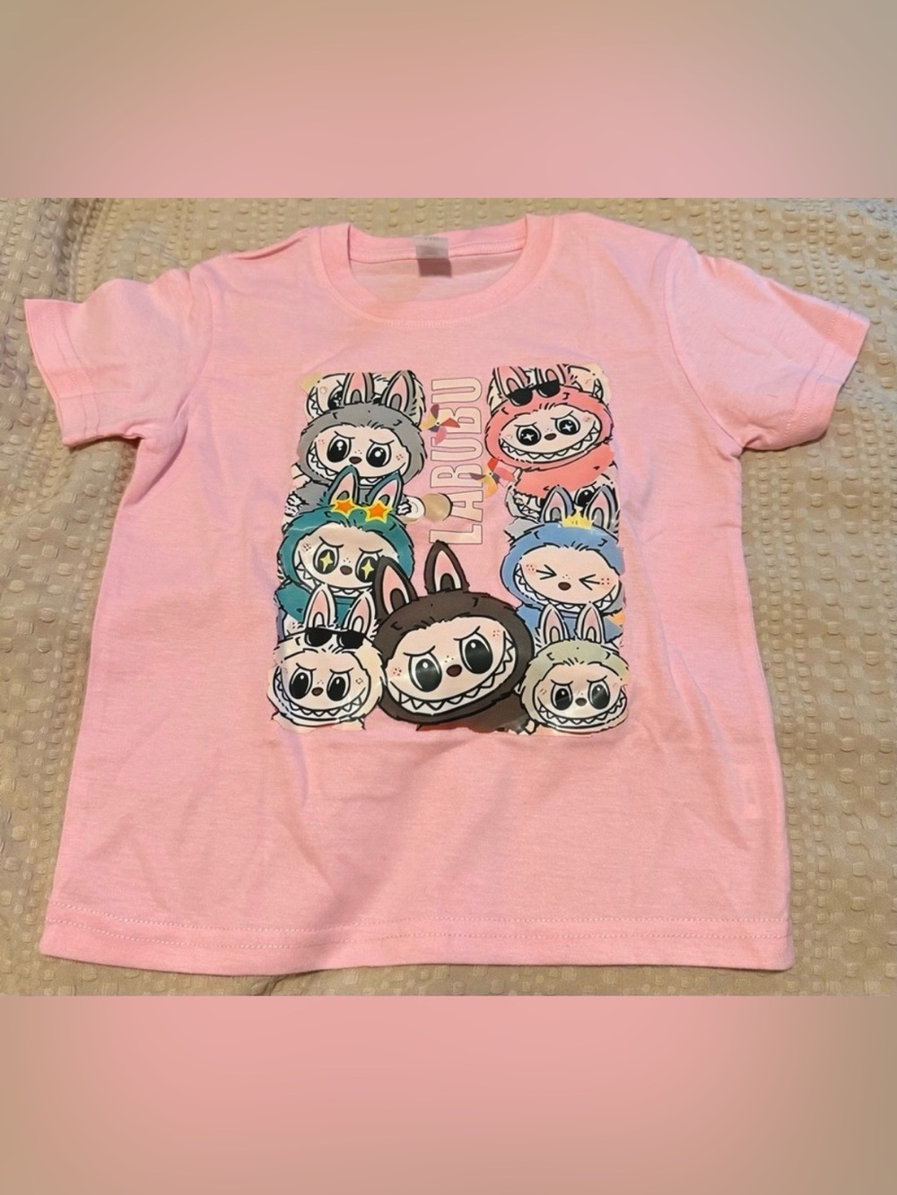NWOT Labubu Kids Pink Graphic T-Shirt Size 110 Kawaii Cartoon Tee Never Worn